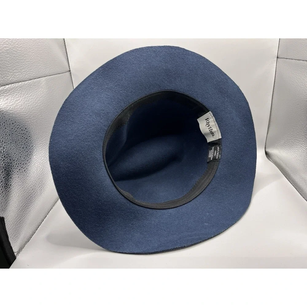 Rhythm‎ Navy Blue Wide Brim Fedora 100 Percent Wool Hat OSFA